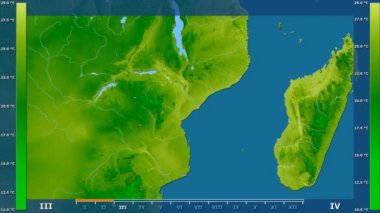 Animasyonlu efsanesi - ham renk shader ile Mozambik alanında ortalama sıcaklık aya göre. Sterografik projeksiyon