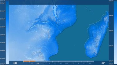Animasyonlu gösterge - ham renk shader ile Mozambik bölgede su buharı basıncı aya göre. Sterografik projeksiyon