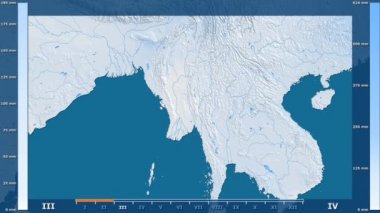 Animasyonlu gösterge - ham renk shader ile Myanmar bölgede yağış aya göre. Sterografik projeksiyon