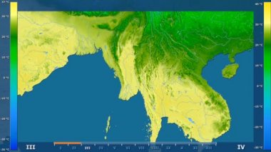 Animasyonlu efsanesi - ham renk shader ile Myanmar alanında maksimum sıcaklık aya göre. Sterografik projeksiyon