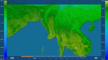 Animasyonlu efsanesi - ham renk shader ile Myanmar alanında minimum sıcaklığı aya göre. Sterografik projeksiyon