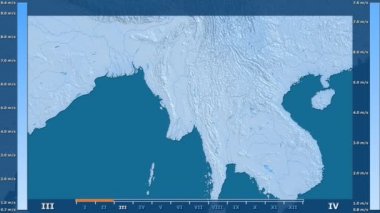 Rüzgar hızı Myanmar alanda animasyonlu gösterge - ham renk shader ile aya göre. Sterografik projeksiyon