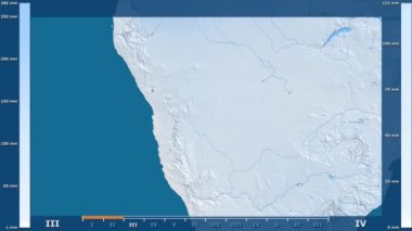 Animasyonlu gösterge - ham renk shader ile Namibya bölgede yağış aya göre. Sterografik projeksiyon