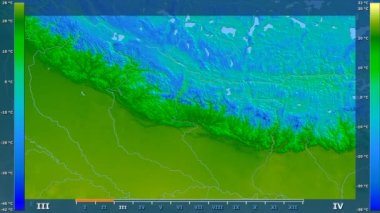 Nepal alan animasyonlu efsanesi - ham renk shader ile ortalama sıcaklık aya göre. Sterografik projeksiyon