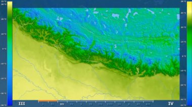 Nepal alan animasyonlu efsanesi - ham renk shader ile maksimum sıcaklık aya göre. Sterografik projeksiyon