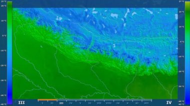 Animasyonlu efsanesi - ham renk shader ile Nepal alanında minimum sıcaklığı aya göre. Sterografik projeksiyon