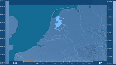 Animasyonlu efsanesi - ham renk shader ile Hollanda alanında güneş radyasyonu aya göre. Sterografik projeksiyon