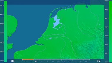 Animasyonlu efsanesi - ham renk shader ile Hollanda alanında ortalama sıcaklık aya göre. Sterografik projeksiyon