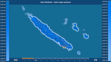 Animasyonlu efsanesi - İngilizce etiketleri ile Yeni Kaledonya alanında aya göre su buhar basıncı: ülke ve sermaye adları, açıklama göster. Sterografik projeksiyon