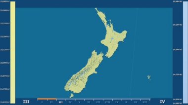 Animasyonlu efsanesi - ham renk shader ile Yeni Zelanda alanında güneş radyasyonu aya göre. Sterografik projeksiyon
