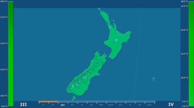 Animasyonlu efsanesi - ham renk shader ile Yeni Zelanda alanında ortalama sıcaklık aya göre. Sterografik projeksiyon