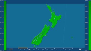 Animasyonlu efsanesi - ham renk shader ile Yeni Zelanda alanında maksimum sıcaklık aya göre. Sterografik projeksiyon