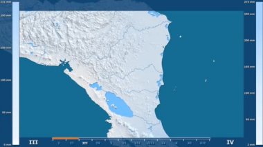 Animasyonlu gösterge - ham renk shader ile Nikaragua bölgede yağış aya göre. Sterografik projeksiyon