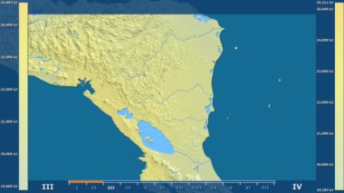 Nikaragua alanda animasyonlu gösterge - ham renk shader ile güneş radyasyonu aya göre. Sterografik projeksiyon