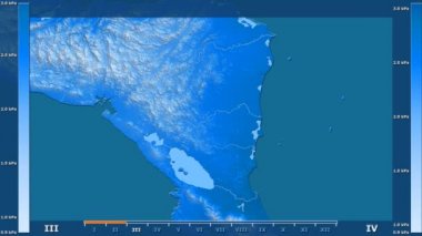 Nikaragua alanda animasyonlu gösterge - ham renk shader ile su buharı basıncı aya göre. Sterografik projeksiyon