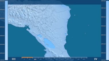 Rüzgar hızı Nikaragua alanda animasyonlu gösterge - ham renk shader ile aya göre. Sterografik projeksiyon