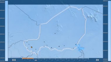 Hız animasyonlu efsanesi - parlayan şekli, idari sınırları, ana şehirler, sermaye ile Nijer alanında aya göre rüzgar. Sterografik projeksiyon