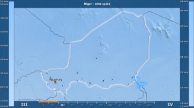 Rüzgar hızı aya göre animasyonlu efsanesi - İngilizce etiketleri ile Nijer alanında: ülke ve sermaye adları, açıklama göster. Sterografik projeksiyon