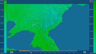 Animasyonlu efsanesi - ham renk shader ile Kuzey Kore alanında maksimum sıcaklık aya göre. Sterografik projeksiyon