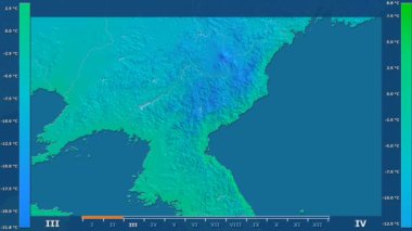 Animasyonlu efsanesi - ham renk shader ile Kuzey Kore alanında minimum sıcaklığı aya göre. Sterografik projeksiyon