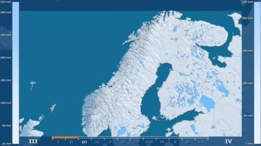 Animasyonlu gösterge - ham renk shader ile Norveç bölgede yağış aya göre. Sterografik projeksiyon