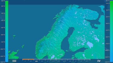 Animasyonlu efsanesi - ham renk shader ile Norveç alanında ortalama sıcaklık aya göre. Sterografik projeksiyon