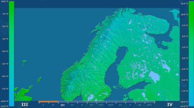 Animasyonlu efsanesi - ham renk shader ile Norveç alanında maksimum sıcaklık aya göre. Sterografik projeksiyon
