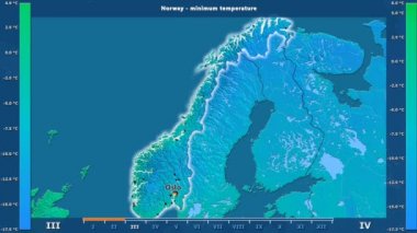 Animasyonlu efsanesi - İngilizce etiketleri ile Norveç alanında aya göre minimum sıcaklığı: ülke ve sermaye adları, açıklama göster. Sterografik projeksiyon