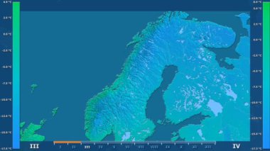 Animasyonlu efsanesi - ham renk shader ile Norveç alanında minimum sıcaklığı aya göre. Sterografik projeksiyon