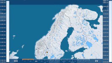 Animasyonlu gösterge - parlayan şekli, idari sınırları, ana şehirler, sermaye ile Norveç bölgede su buharı basıncı aya göre. Sterografik projeksiyon