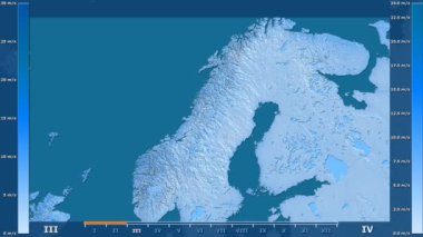 Rüzgar hızı animasyonlu efsanesi - ham renk shader ile Norveç alanında aya göre. Sterografik projeksiyon