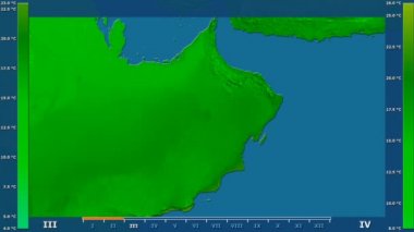 Animasyonlu efsanesi - ham renk shader ile Umman alanında minimum sıcaklığı aya göre. Sterografik projeksiyon