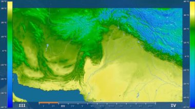 Animasyonlu gösterge - ham renk shader ile Pakistan bölgede maksimum sıcaklık aya göre. Sterografik projeksiyon
