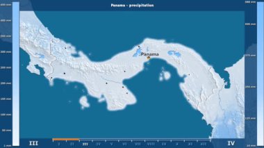 Panama alan animasyonlu efsanesi - İngilizce etiketleri ile aya göre Yağış: ülke ve sermaye adları, açıklama göster. Sterografik projeksiyon