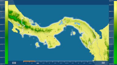 Animasyonlu efsanesi - parlayan şekli, idari sınırları, ana şehirler, sermaye ile Panama alanında maksimum sıcaklık aya göre. Sterografik projeksiyon