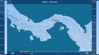 Rüzgar hızı aya göre animasyonlu gösterge - İngilizce etiketleri Panama bölge: ülke ve sermaye adları, açıklama göster. Sterografik projeksiyon