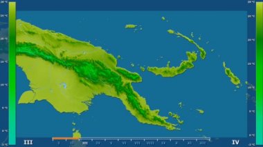 Papua Yeni Gine alanda animasyonlu gösterge - ham renk shader ile ortalama sıcaklık aya göre. Sterografik projeksiyon