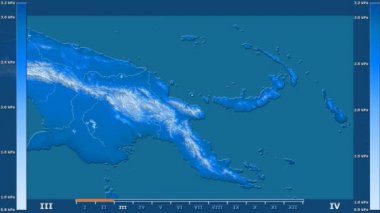 Papua Yeni Gine alanda animasyonlu gösterge - ham renk shader ile su buharı basıncı aya göre. Sterografik projeksiyon