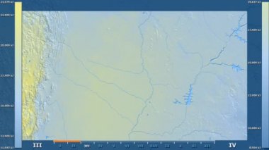 Animasyonlu efsanesi - ham renk shader ile Paraguay alanında güneş radyasyonu aya göre. Sterografik projeksiyon