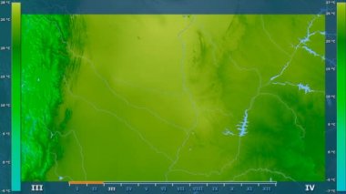 Animasyonlu efsanesi - ham renk shader ile Paraguay alanında ortalama sıcaklık aya göre. Sterografik projeksiyon