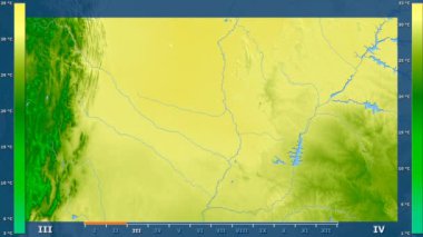 Animasyonlu efsanesi - ham renk shader ile Paraguay alanında maksimum sıcaklık aya göre. Sterografik projeksiyon