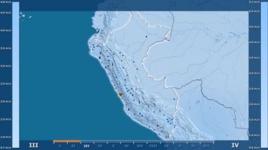 Hız animasyonlu efsanesi - parlayan şekli, idari sınırları, ana şehirler, sermaye ile Peru alanında aya göre rüzgar. Sterografik projeksiyon