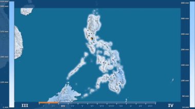 Animasyonlu gösterge - parlayan şekli, idari sınırları, ana şehirler, sermaye ile Türkiye bölgede yağış aya göre. Sterografik projeksiyon
