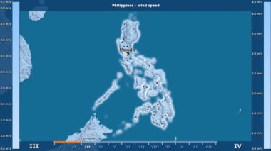 Rüzgar hızı aya göre animasyonlu gösterge - İngilizce etiketleri ile Türkiye bölgede: ülke ve sermaye adları, açıklama göster. Sterografik projeksiyon