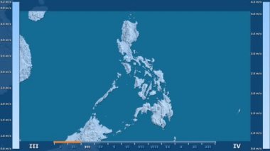 Rüzgar hızı animasyonlu gösterge - ham renk shader ile Türkiye bölgede aya göre. Sterografik projeksiyon