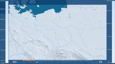 Animasyonlu gösterge - ham renk shader ile Polonya bölgede yağış aya göre. Sterografik projeksiyon