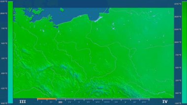Animasyonlu efsanesi - ham renk shader ile Polonya alanında maksimum sıcaklık aya göre. Sterografik projeksiyon