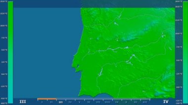 Animasyonlu efsanesi - ham renk shader ile Portekiz alanında ortalama sıcaklık aya göre. Sterografik projeksiyon
