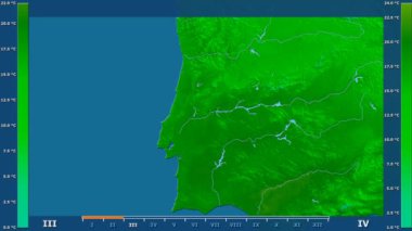 Animasyonlu efsanesi - ham renk shader ile Portekiz alanında maksimum sıcaklık aya göre. Sterografik projeksiyon