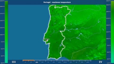 Aya göre maksimum sıcaklık animasyonlu efsanesi - İngilizce etiketleri ile Portekiz alanında: ülke ve sermaye adları, açıklama göster. Sterografik projeksiyon